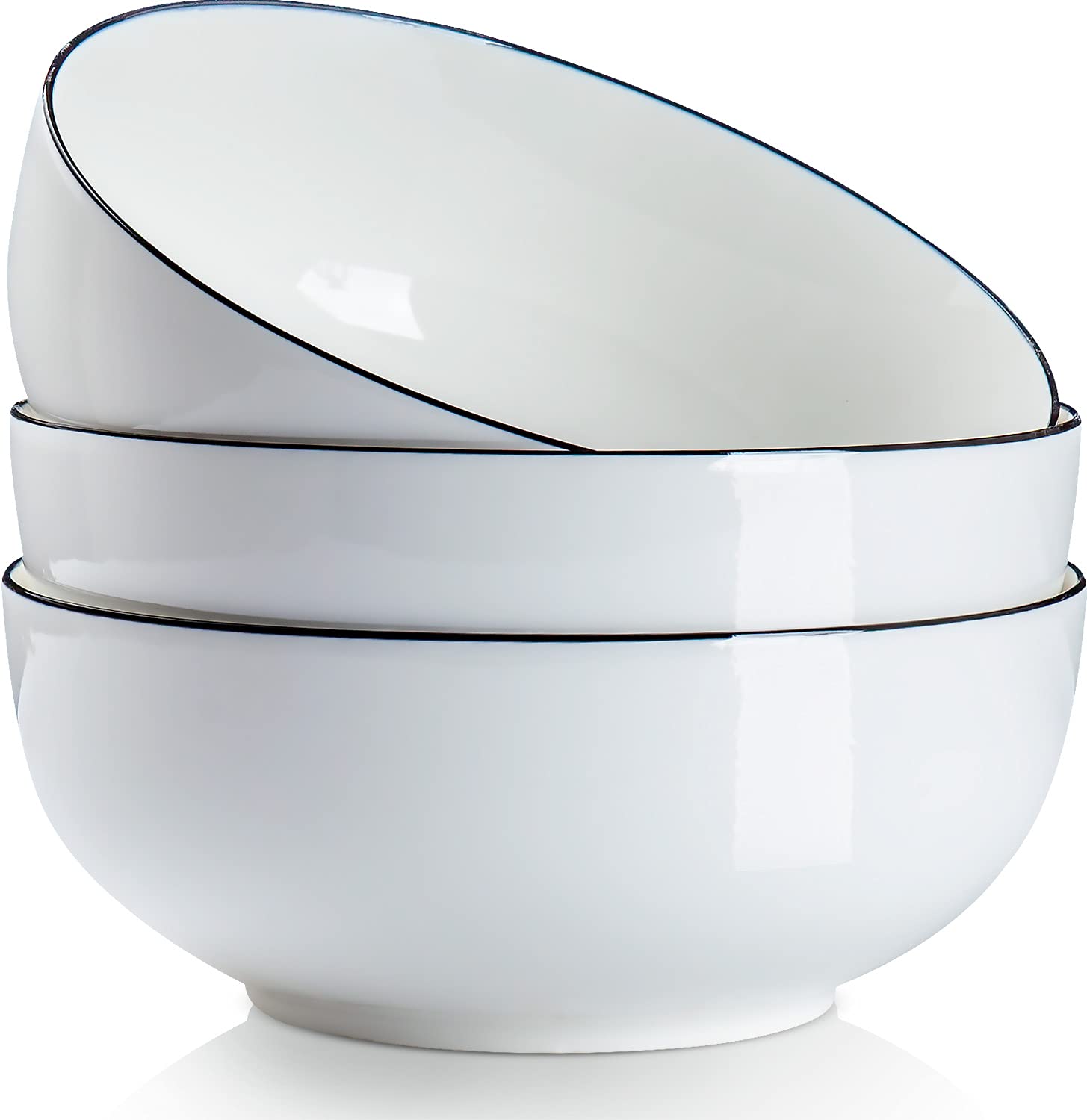 Qinlang 60 Ounces Large Soup Bowl, 8 Inches Pho Bowls, Large Ramen Bowls Set Of 3, Off-White Porcelain Big Serving Bowls For Sal