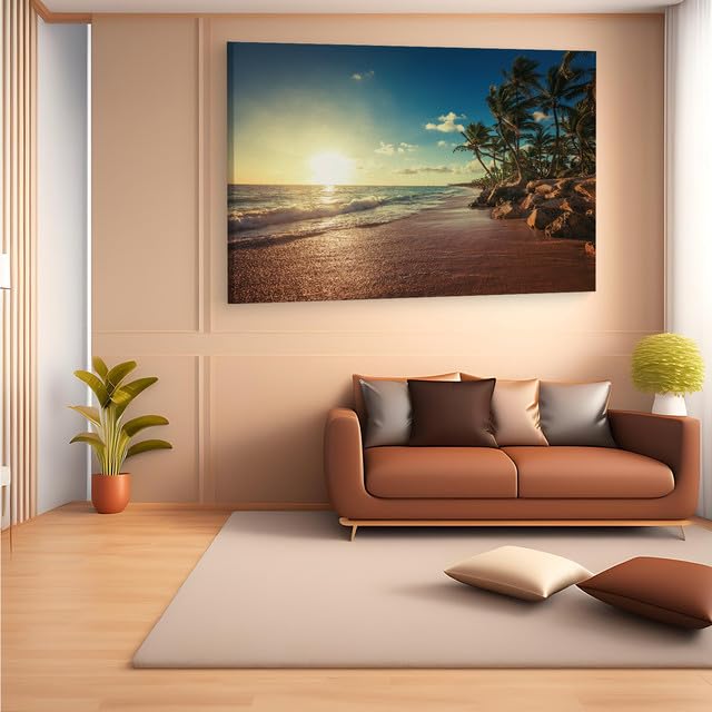 TRUECANVAS Sunrise Tropical Island Beach, Wooden Framed Canvas Paintings for Home Decor | Bedroom, Living Room,Wall Decoration |
