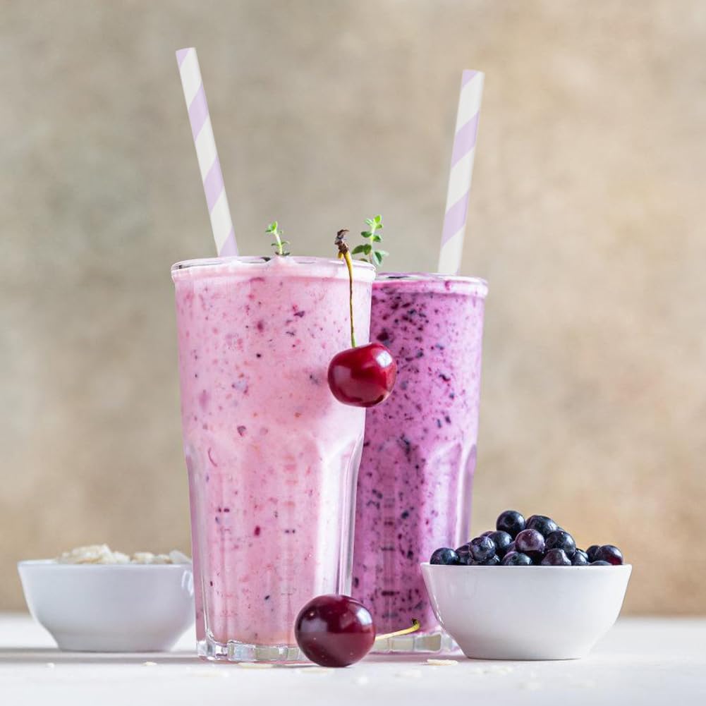 Alink 100 Light Purple And White Striped Paper Straws, Biodegradable Disposable Drinking Straws For Valentine'S Day, Brithday, N