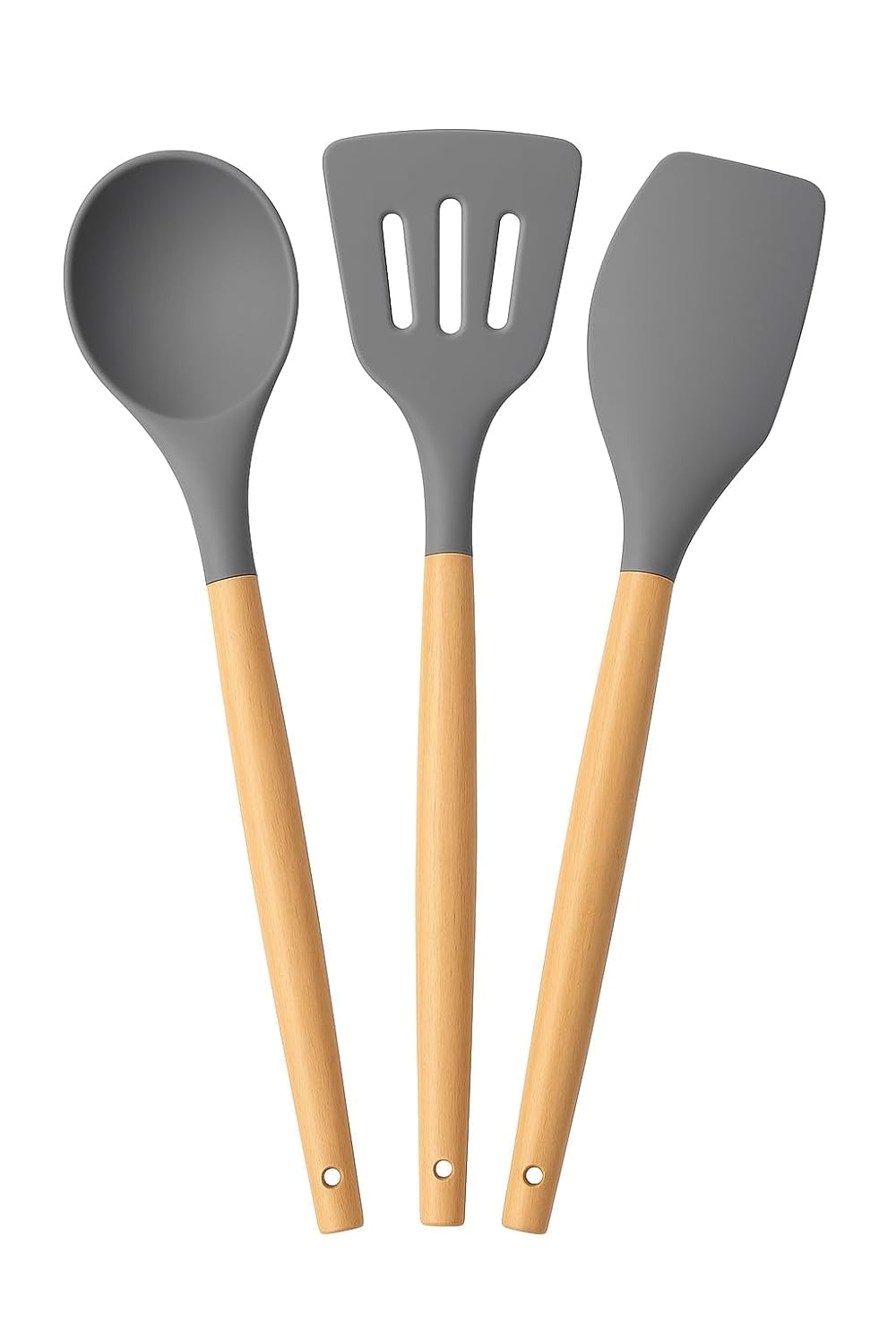 Silicone Spatula Set Of 3 With Wooden Handle, Non Stick Kitchen Cooking Tools, Spoon Spatula, Slotted Turner & Mixing Spatula Fo