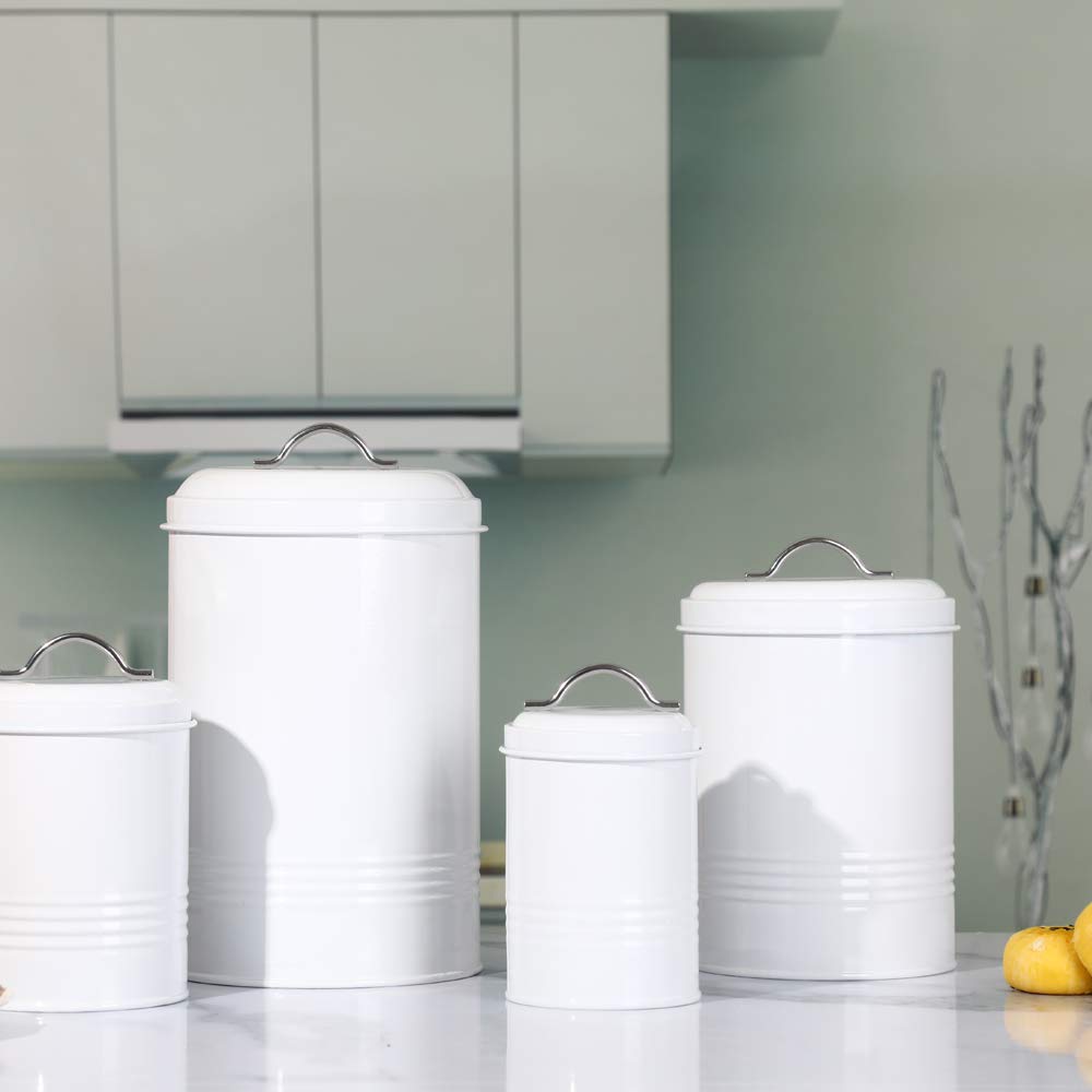 Nesting Canisters Sets For The Kitchen, Set Of 4 Airtight White Farmhouse Canister Jars With Removable Chalkboard Labels And Mar