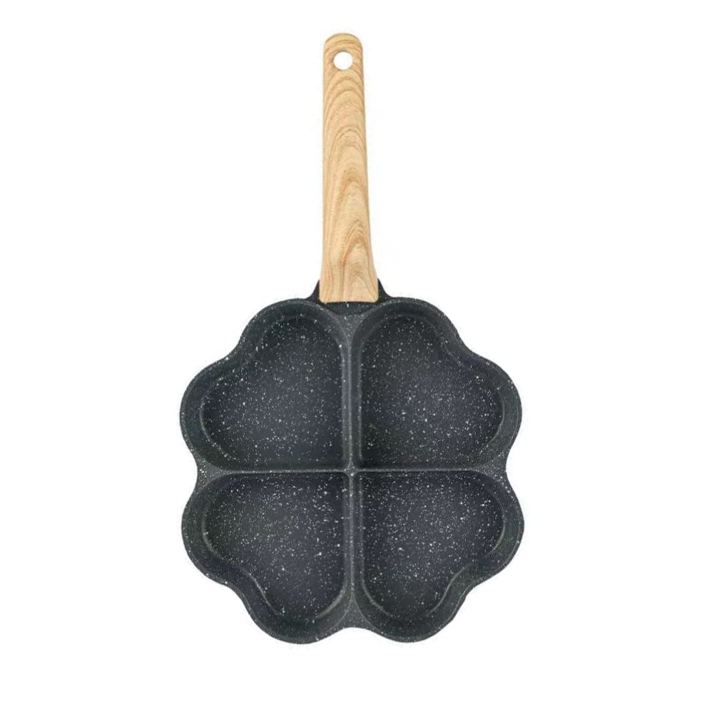 Hemoton Egg Frying Pan Heart Shape Aluminum Omelet Pan Fried Egg Pan Skillet With Wooden Handle Pancake Pan Non Stick Egg Cooker