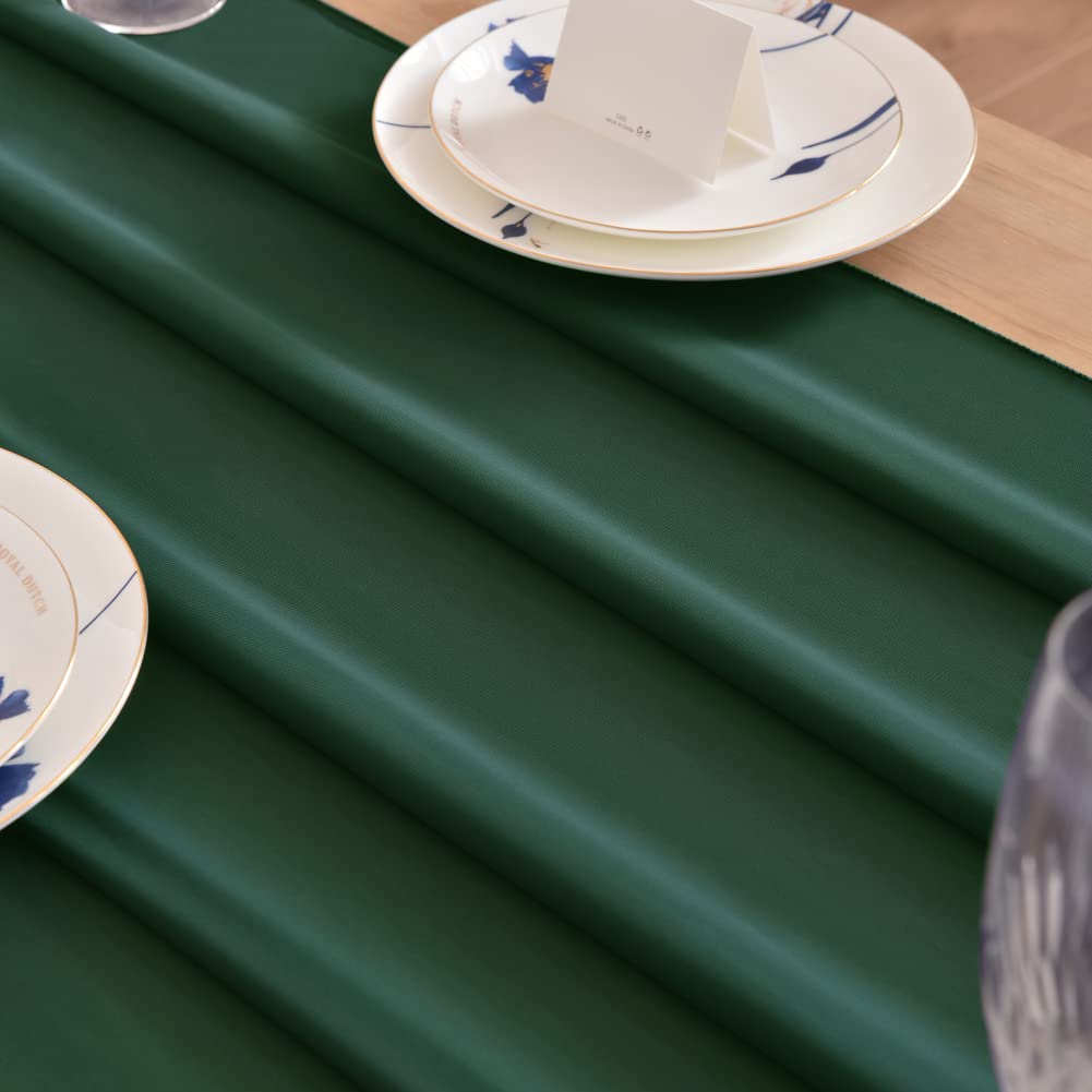 Socomi 14Ft Emerald Green Chiffon Table Runner 29X170 Inches Sheer Wedding Runner Romantic Rustic Table Runner For Easter Thanks
