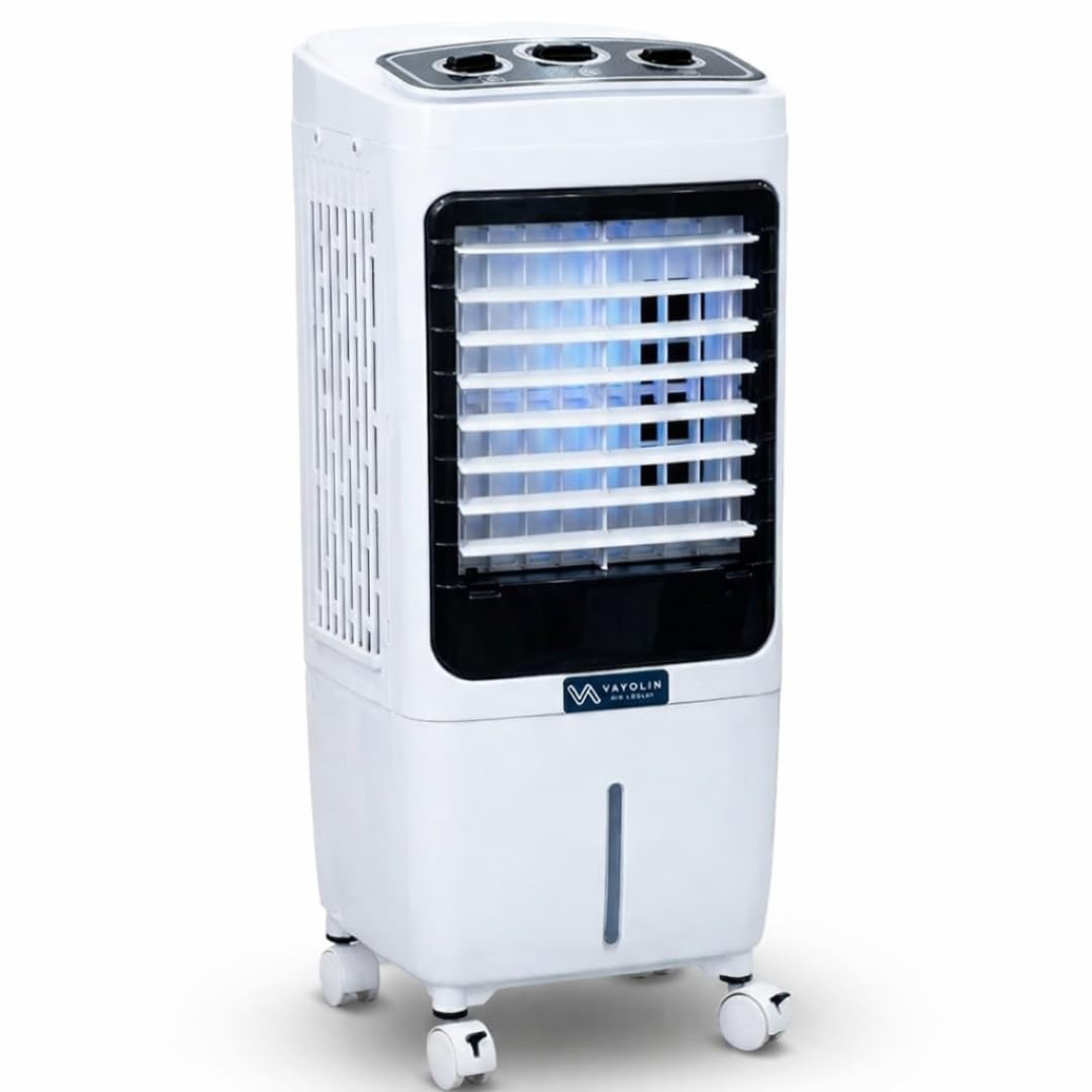 Vayolin 14L Evaporative Portable Mini Air Cooler  Small & Powerful Upto 14 Ft Air Throw, 90W, Ice Chamber, Auto Swing, 3Side H