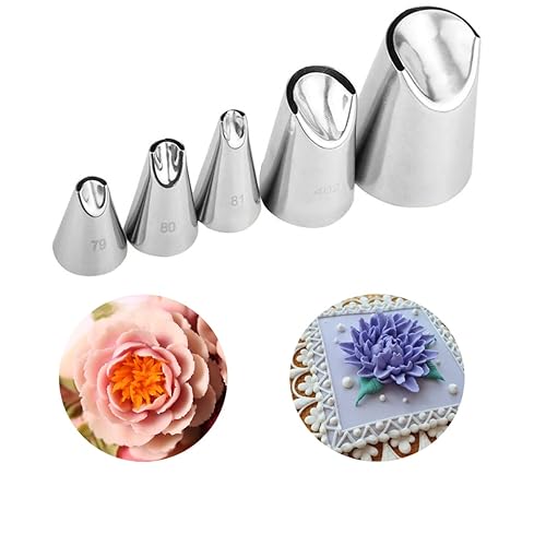 Chrysanthemum Pastry Tips Rose Flower Piping Tips Set Tulip Frosting Tips Buttercream Decoration Icing Piping Pastry Nozzles for Cake Cupcake Decorating 5 Pcs