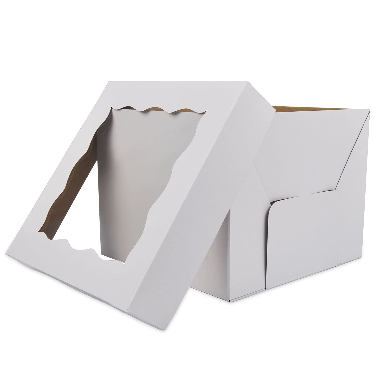 Kbg Cake Boxes 10Pcs 10X10X10 Inches With Window Tall Cake Box For Tier Cakes For Wedding Birthday Transport,Sturdy White Bakery