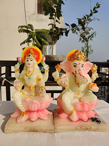 Apnimarket Marble Dust Laxmi Ganesh Statue Laxmi-Ganesh Idols For Home & Office Dcor Ganesh Laxmi Marble Showpiece Gift 7 Inch R