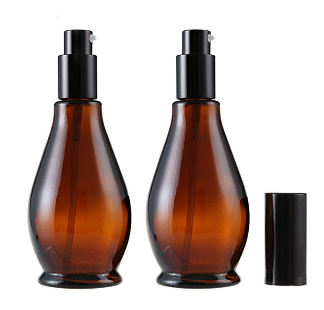 2Pcs 100Ml Amber Glass Travel Bottles Cosmetic Cream Pump Bottle Travel Size Pump Dispenser Lotion Dispenser Bottles Cosmetic Co