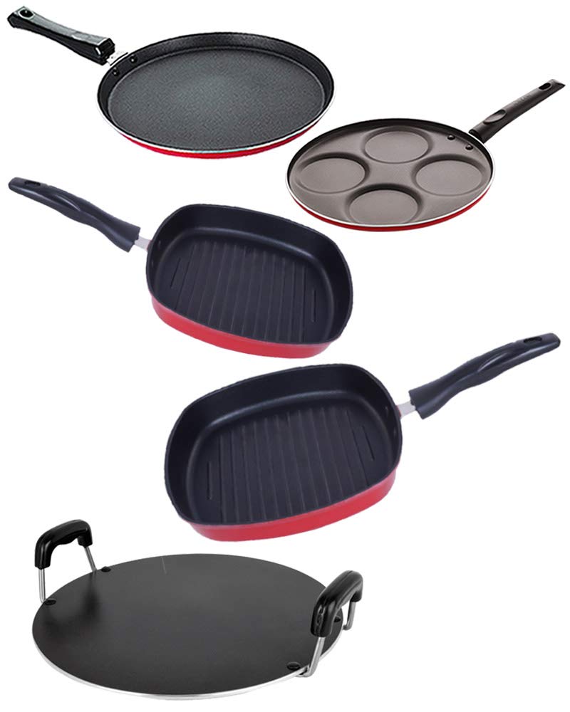 Nirlon Aluminium Non Stick Cooking Pots & Pans Set Of 5 Pieces (2.6Mm_Ft13_Gp(22.5)_Gp(24)_Rt_Up4)
