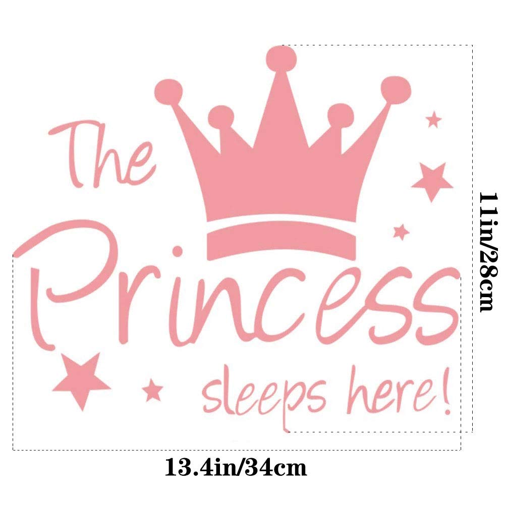 Kukiwhy 2 Pcs Wall Sticker Princess Sleep Here 13.4 Inch Little Crown Star Art Quotes Wall Decal Decor For Living Room Bedroom