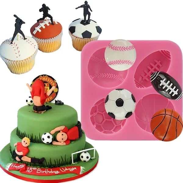 Anyana Mini Football Basketball Tennis Sport Boys Silicone Fondant Mold Cake Decorating Tool Topper Edible Gum Paste Sugar Pastr