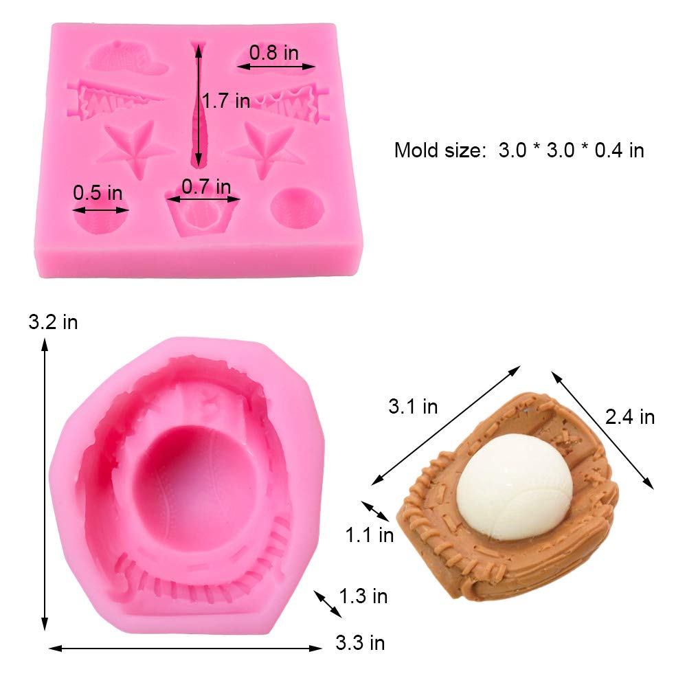 2Pcs/Set Baseball Fondant Mold For Cake Cupcake Decorating, Baseball Softball Glove Silicone Chocolate Candy Sugar Paste Mold, S