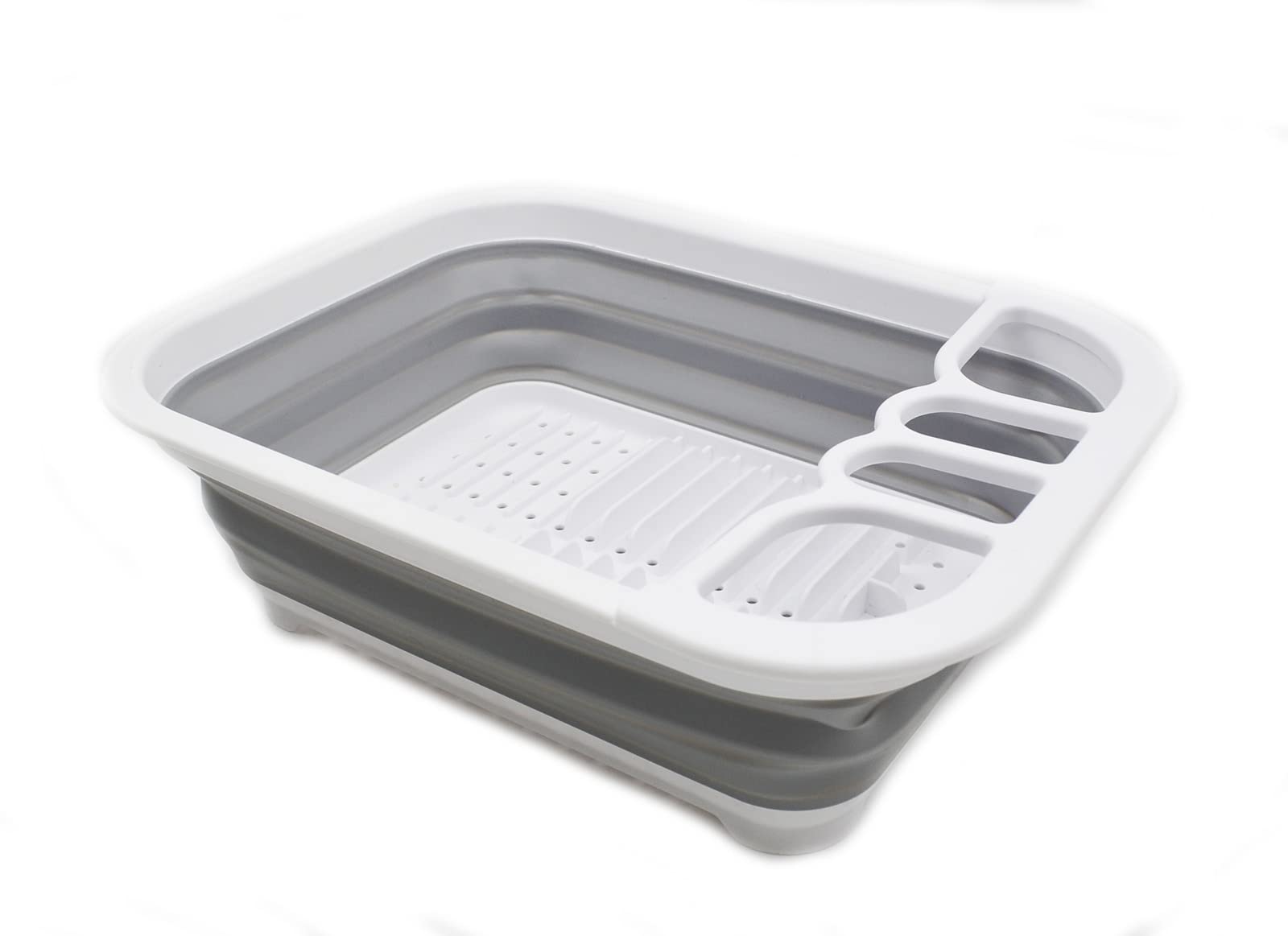 Sammart Collapsible Plastic Dish Drainer - Foldable Drying Rack Set - Portable Dinnerware Organizer - Space Saving Dishes And Ut