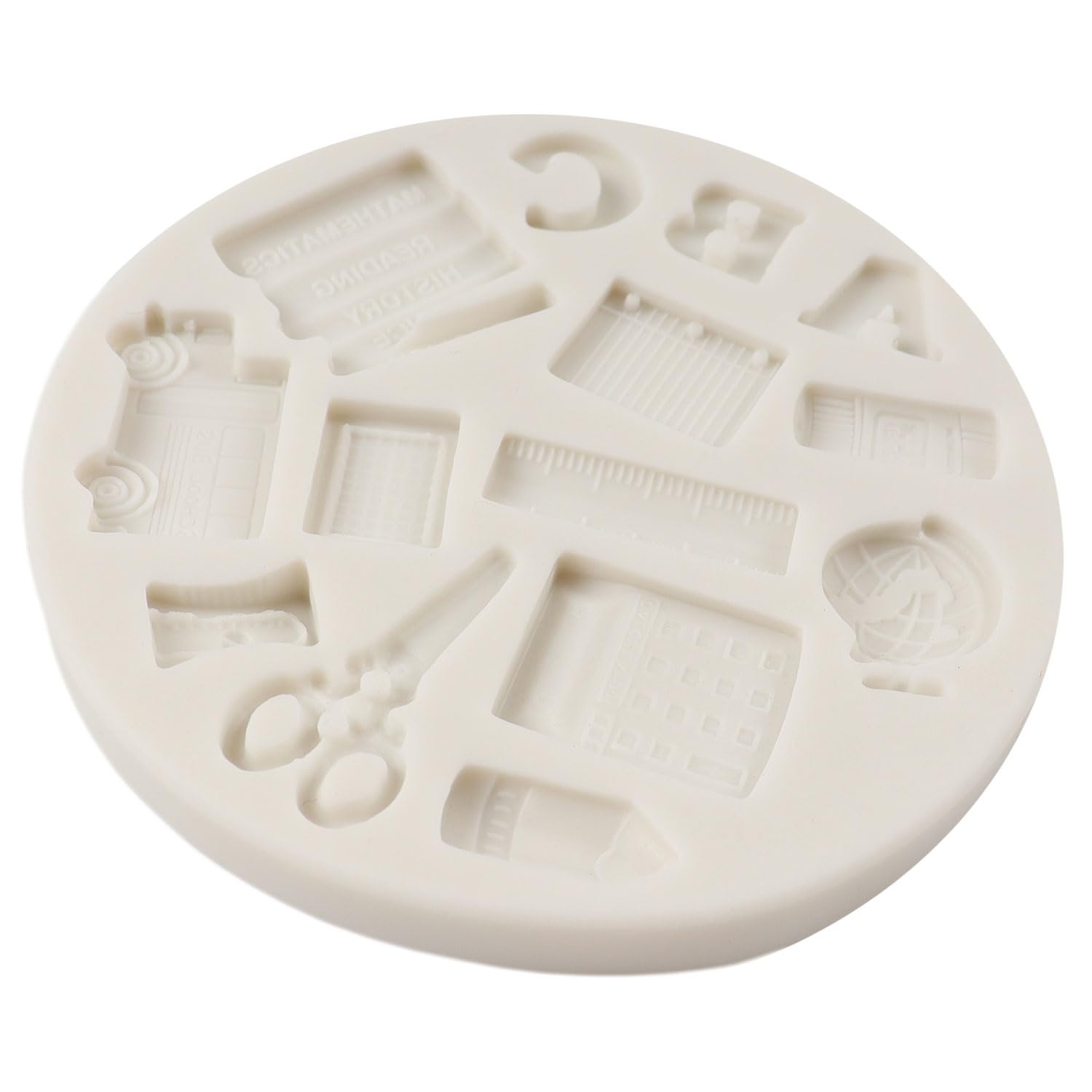 Qdmolds Back To School Silicone Molds Globe School Bus Crayon Ruler Scissors Pen Palette Calculator Fondant Molds For Cake Decor