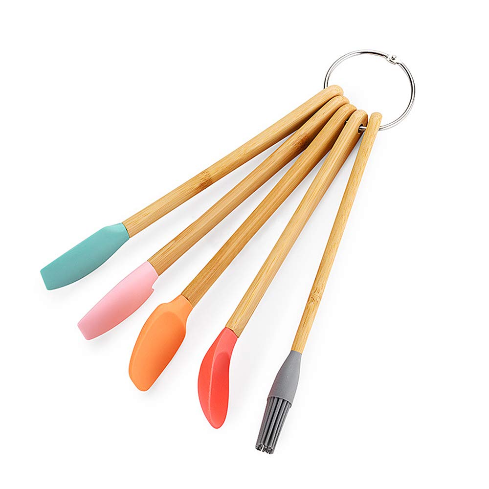 Silicone Spatula, 5 Pack Mini Spatulas Scrapers With Bamboo Handle For Cooking Baking Nonstick Cookware Kitchen Utensils High He