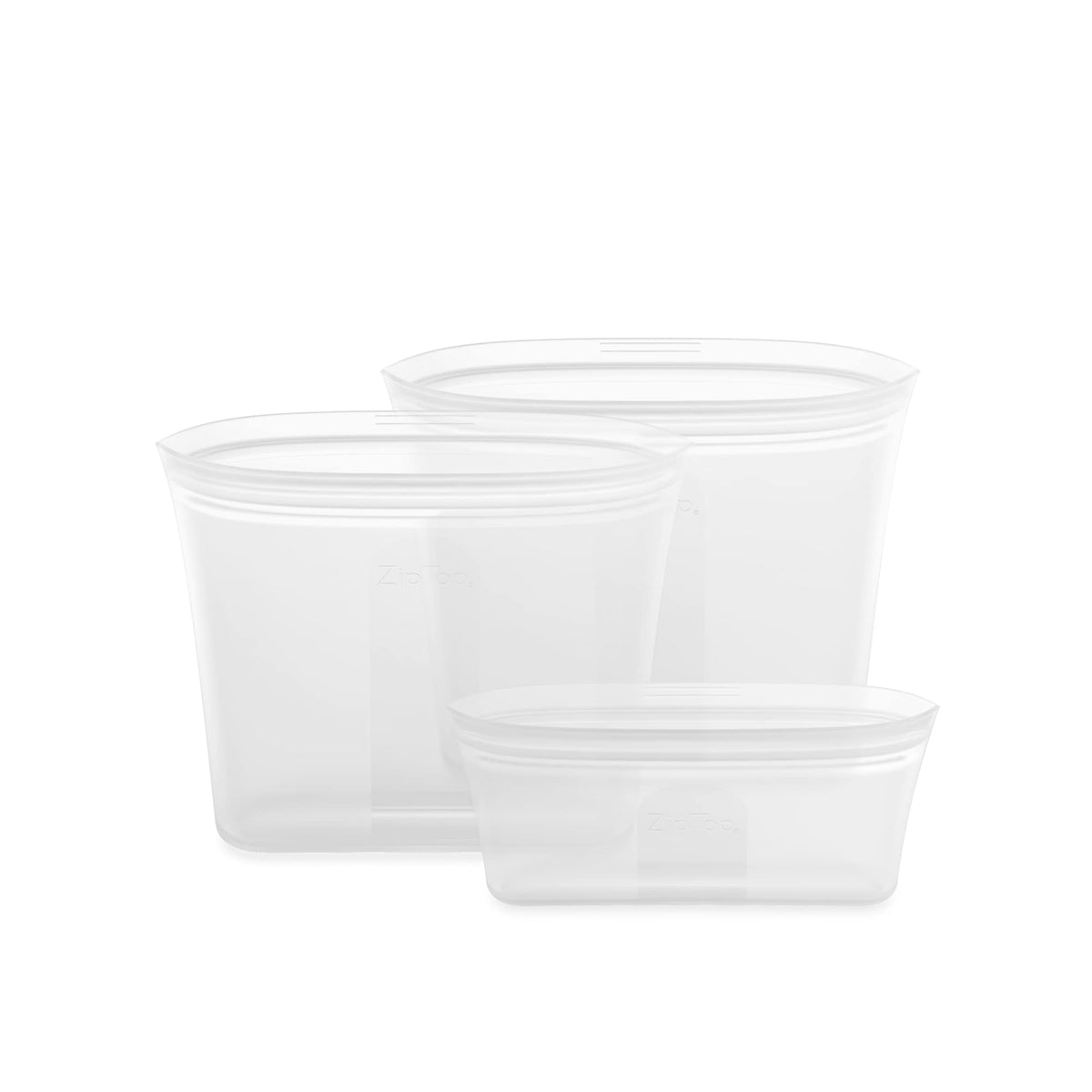 Zip Top Reusable Food Storage Bags | 3 Bag Set [Frost] | Silicone Meal Prep Container | Microwave, Dishwasher And Freezer Safe |