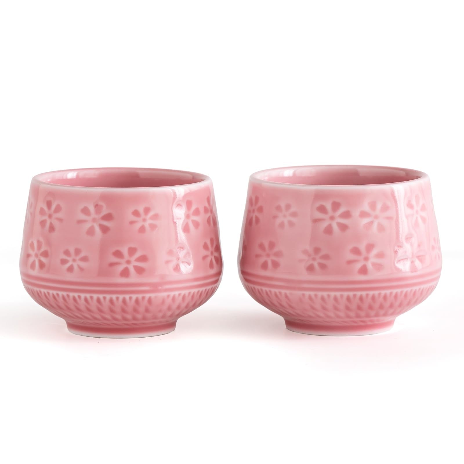 Buucup Japanese Tea Cups Set of 2, Ceramic Matcha Cups 240ml Pink