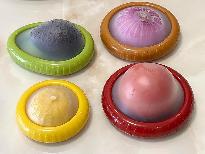 Vandu 4Pcs Silicone Fruit And Vegetable Storage Containers Set For Fridge, Onion Storage Container, Avocado Keeper,Tomato Saver,