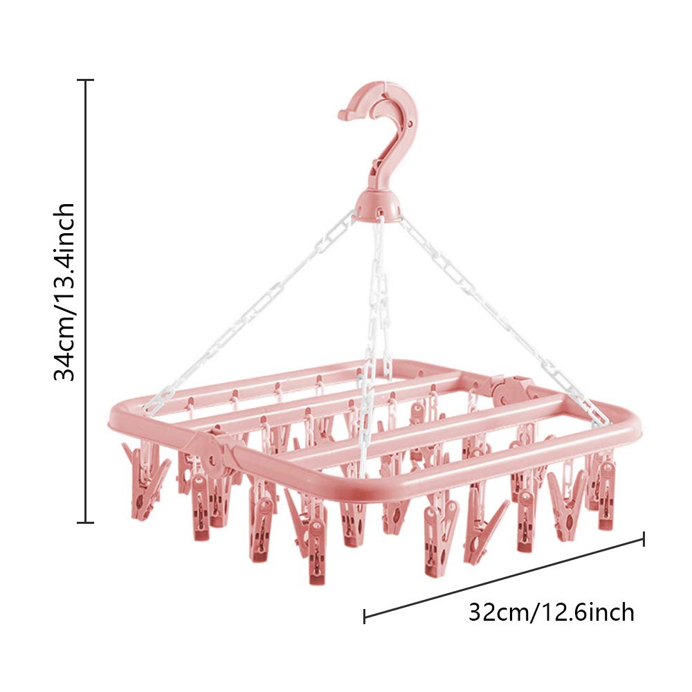 alladaga clothes Drying Hanger with 32 clips and Drip Foldable Hanging Rack (Light Pink)