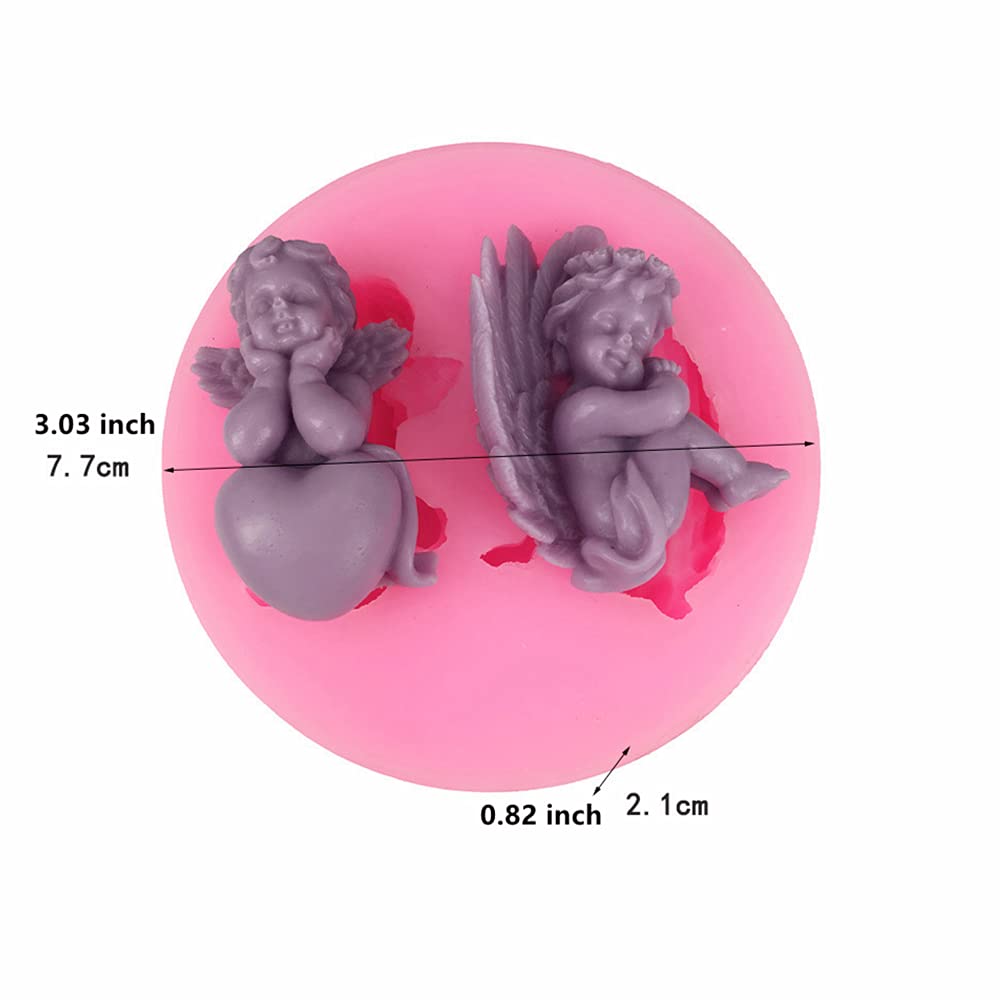 2Pcs 3D Angel Baby Shape Fairy Or Angel With Flowers Silicone Cake Decorating Mold, For Fondant Cake Decoration, Cupcake Topper,