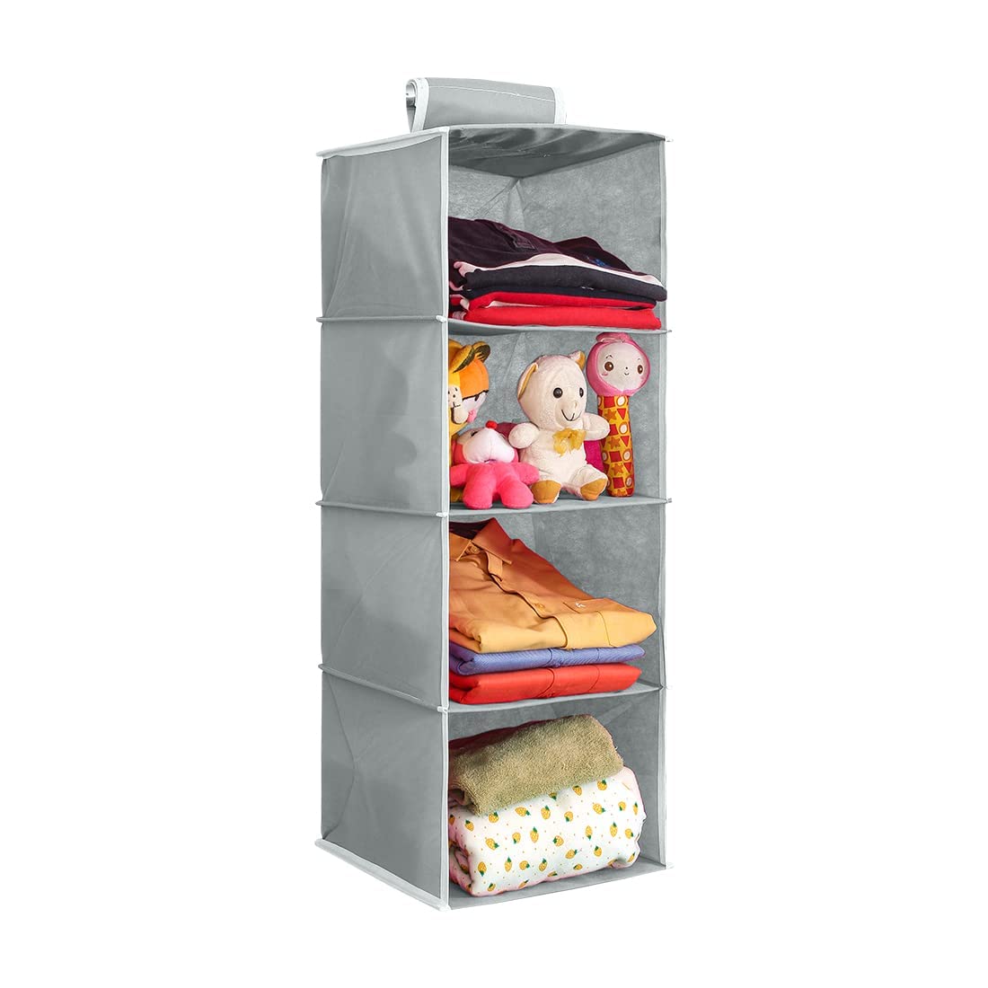 Prettykrafts 4 Tiers Clothes Hanging Organizer, Wardrobe For Regular Garments, Shoes Storage Cupboard, Hanger Bag - Grey Fabric 