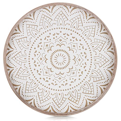 Hanobe Round Decorative Coffee Tray: Rustic Table Tray Decor Farmhouse Centerpiece Wood Circle Tray Floral Serving Trays For Kit