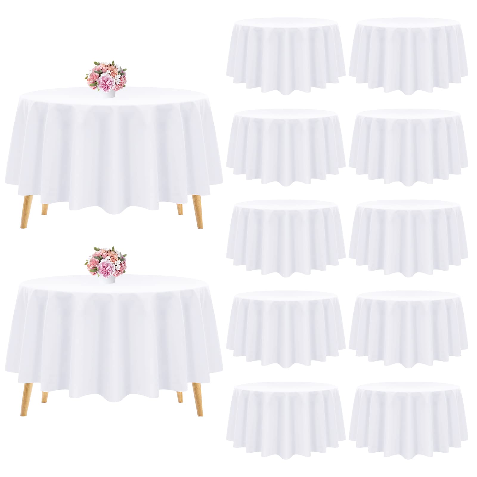 Pesonlook 12 Pack Round Tablecloth White Polyester Round Table Cloths 90 Inch Washable Fabric Round Table Cover White Tablecloth