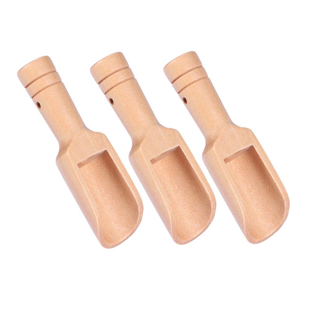 Akoak 3 Pcs Mini Wooden Round Handle Spoon Bath Salt Spoon, Candy, Spices, Dried Fruit, Salt, Flour Spoon Wooden Handle Kitchen