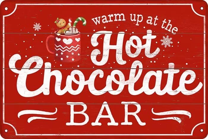 Candy Canes And Hot Cocoa Shoppe Metal Tin Sign Retro Christmas Decor for Home Kitchen Vintage Hot Cocoa Bar Signs 8x12 Inch