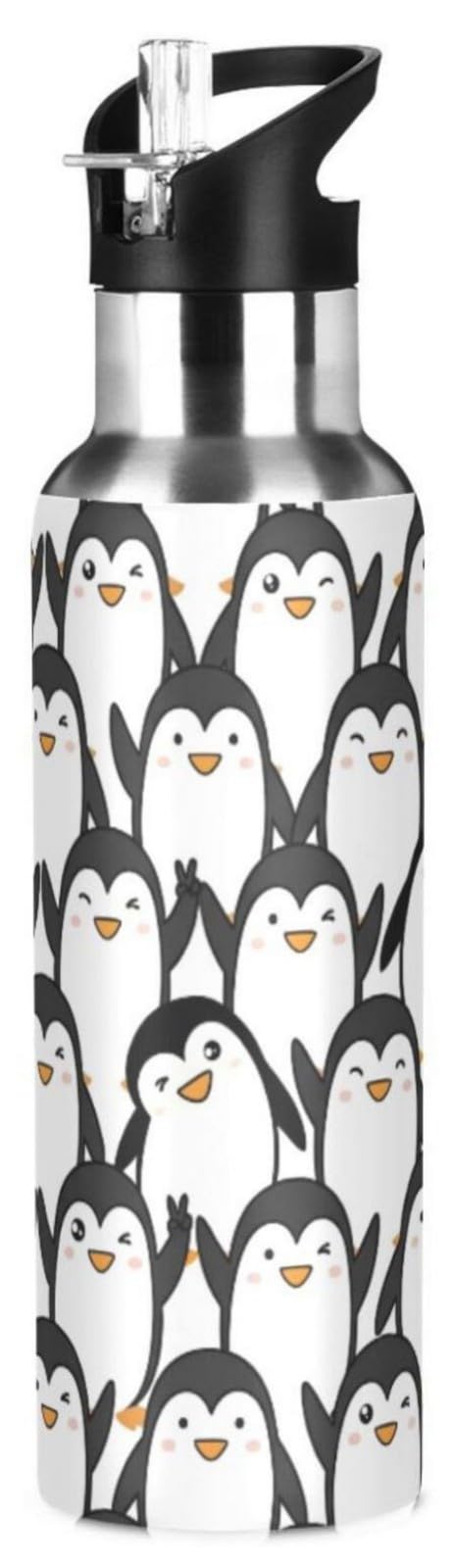 Cute Penguin Water Bottle Kids Insulated Boys Girls Stainless Steel Straw Lid 20 oz Hot Cold Water Flask School Sport