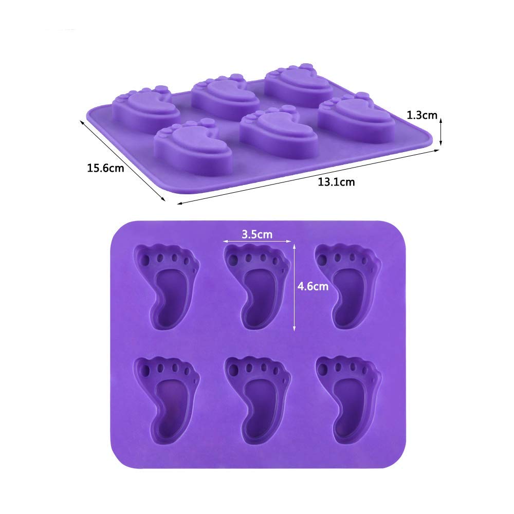 3Pcs Baby Foot Prints Silicone Soap Molds Footprint Shaped Chocolate Candy Molds Nonstick Lotion Bars Jello Ice Cube Tray Food G