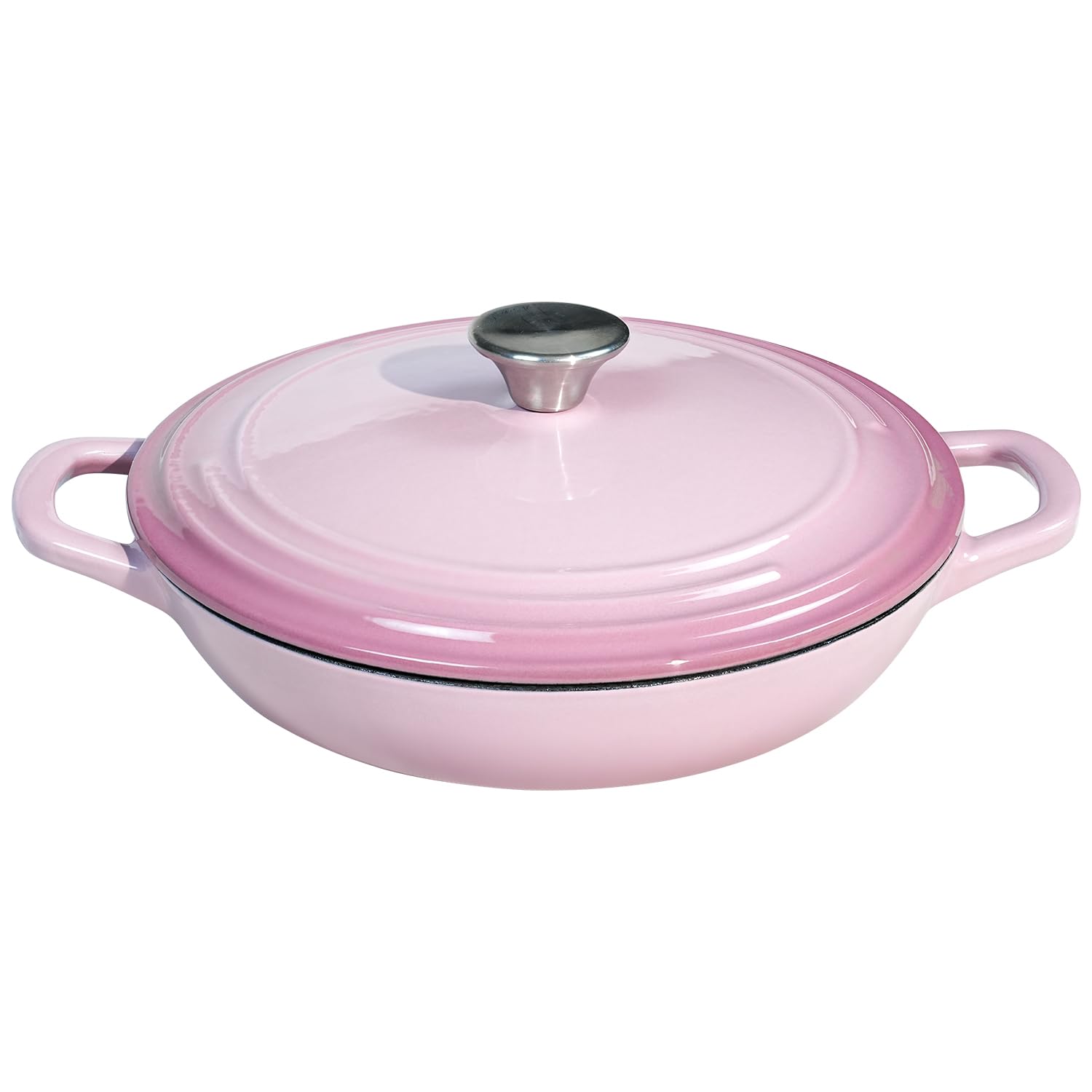 Flavehc Braiser Enameled Cast Iron Braiser 3 qt Braiser Pan with Lid DarkCyan Shallow Cast Iron Casserole Braiser Pan with Hande