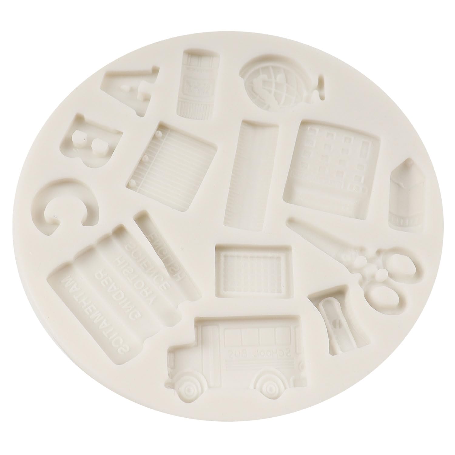 Qdmolds Back To School Silicone Molds Globe School Bus Crayon Ruler Scissors Pen Palette Calculator Fondant Molds For Cake Decor