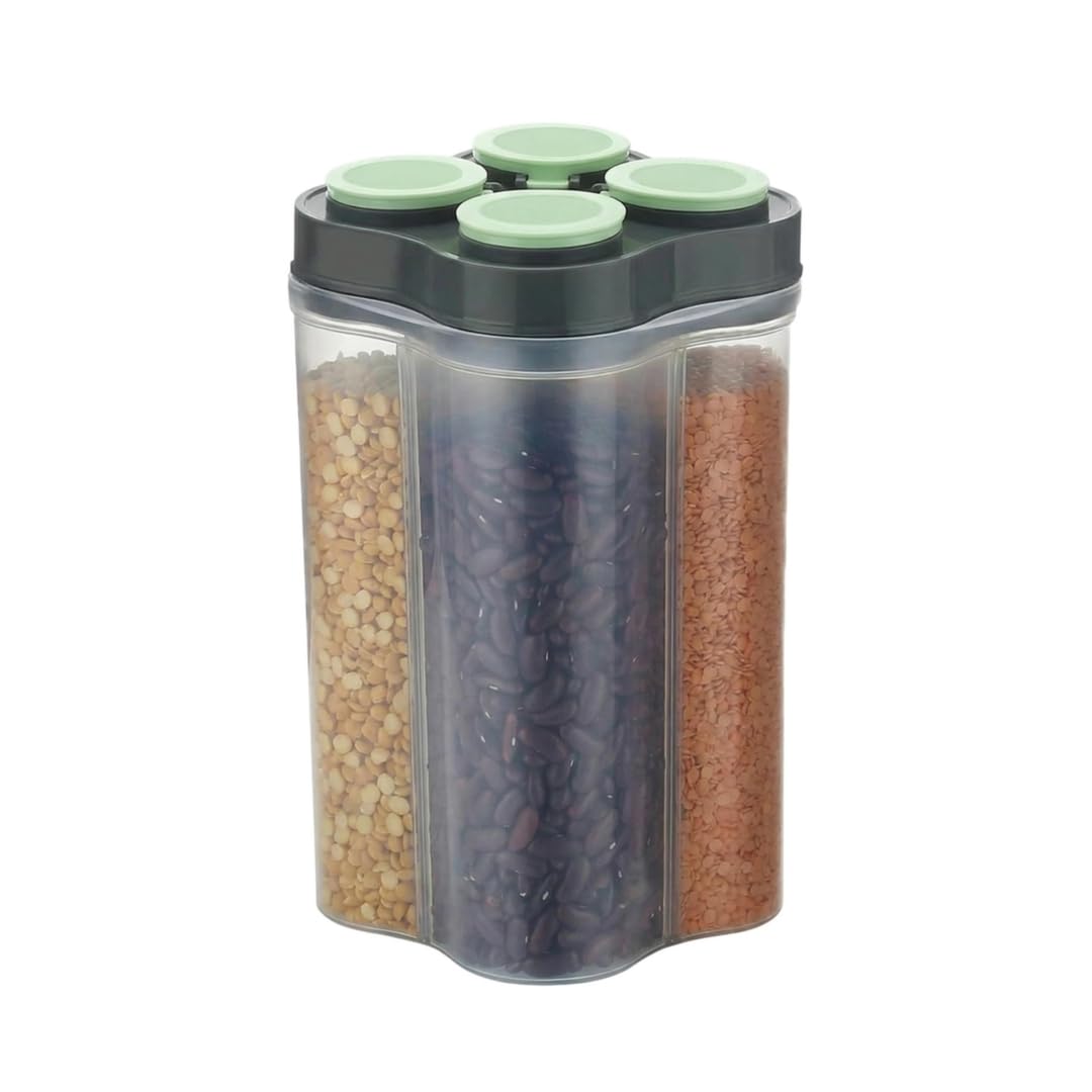 Reffo 4Section Airtight Food Storage Container, Secure Locking Lid, BpaFree FoodGrade Pp, Green, 2.5 L