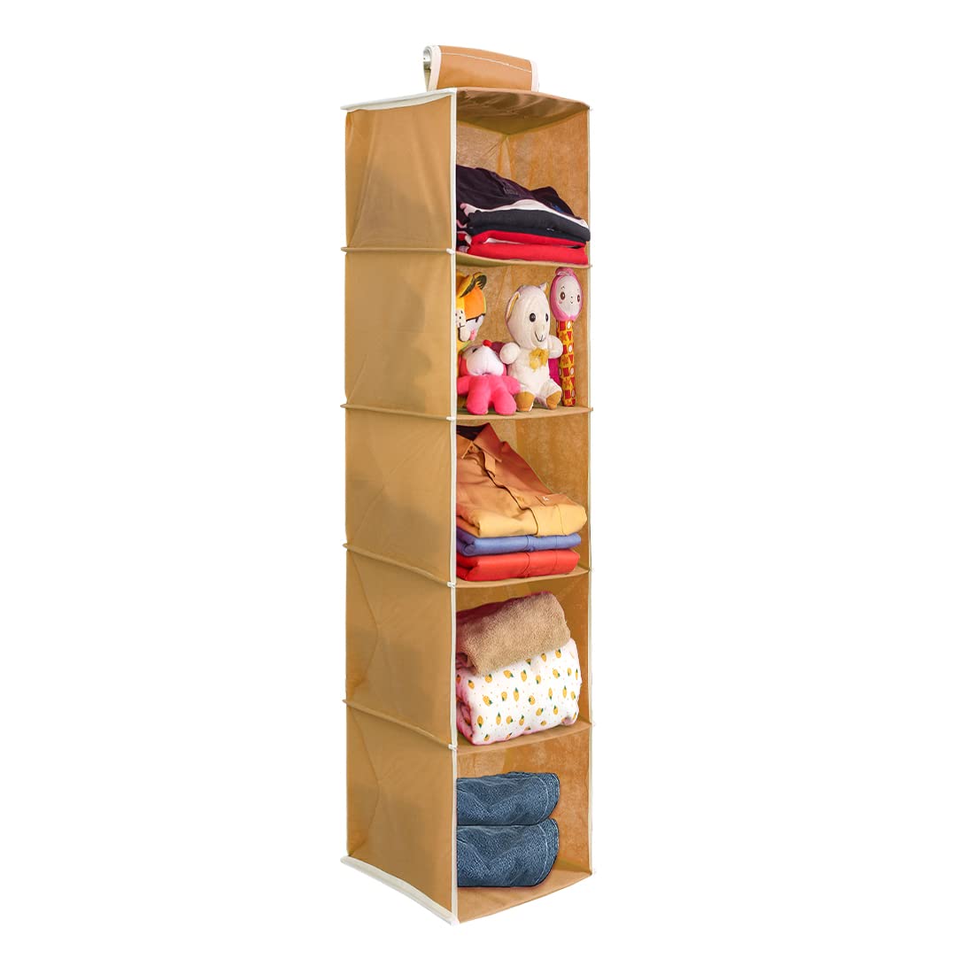 Prettykrafts F1555 5 Tiers Clothes Hanging Organizer, Wardrobe For Regular Garments, Shoes Storage Cupboard, Hanger Bag - Grey
