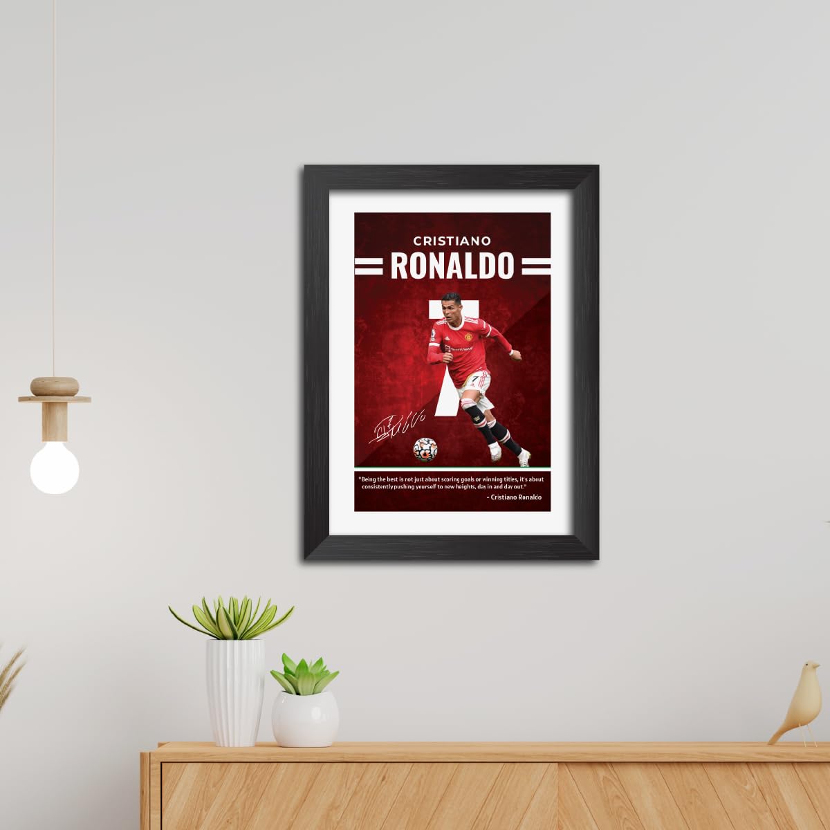 TenorArts Cristiano Ronaldo Poster Manchester United Quotes with Signature Laminated Photo Frame Painting with Matt Finish Black