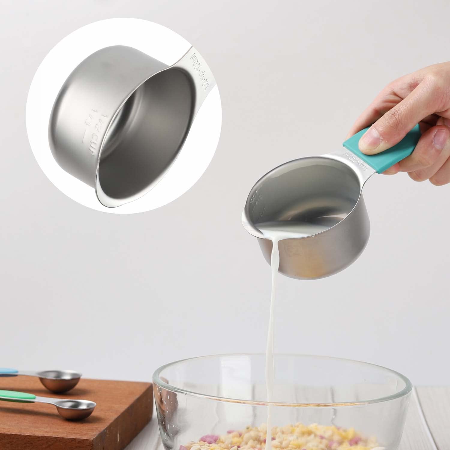 Turewin Magnetic Measuring Cups and Spoons Set - 7 Stainless Steel Cups, 8 Double-Sided Spoons, Leveler, Color Variants