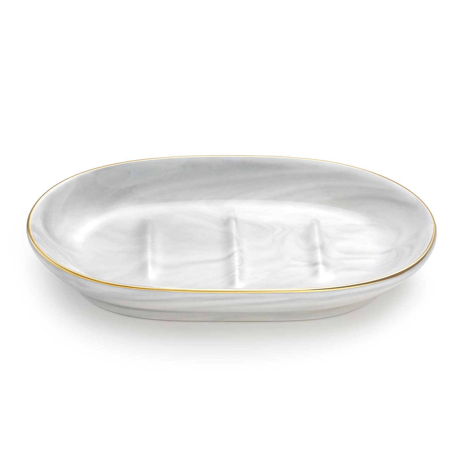 Luxspire Soap Dish Holder, Ceramic Marble Soap Tray Bar Soap Holder With Gold Trim, Oval Sponge Case Box Hand Soap Plate Contain