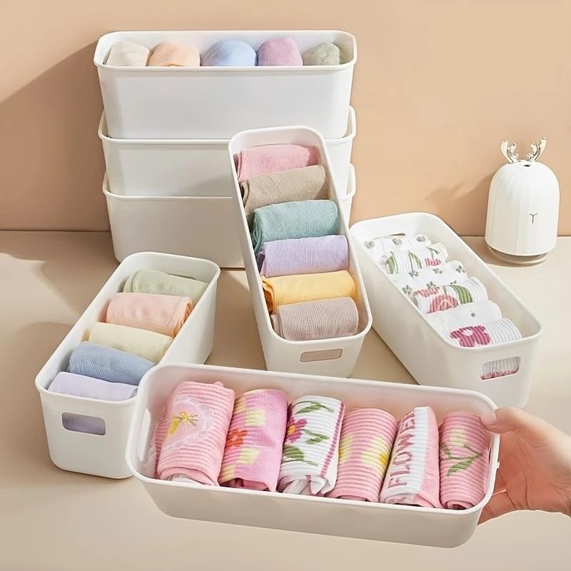 The Sr Brand Small Plastic Clothing Storage Basket, Compact Organizer Box With Handles For Drawers, Kitchen, Bathroom & Home, Du