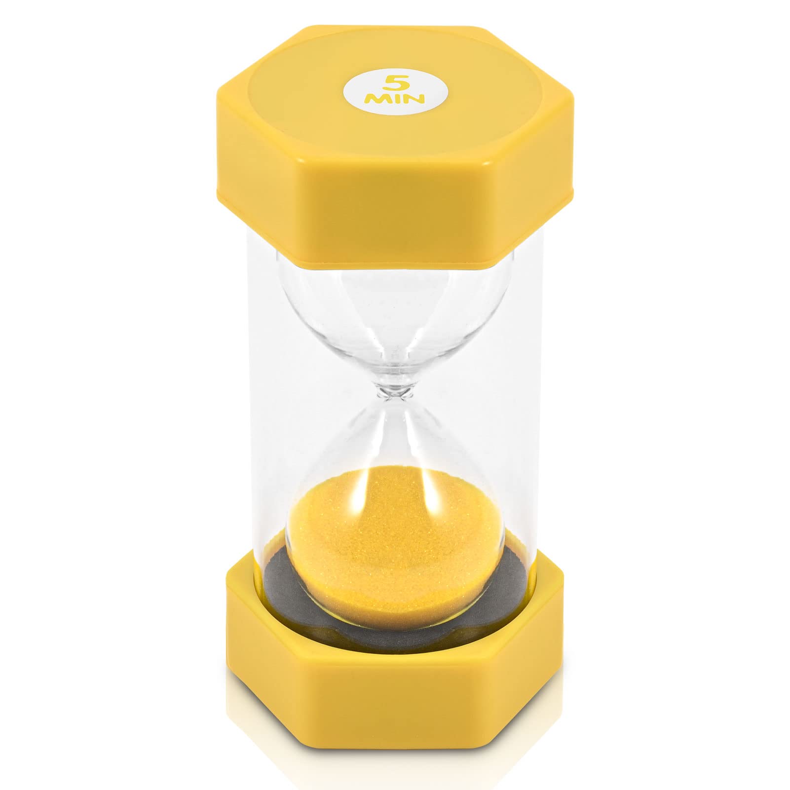TeacherFav Sand Timer for Kids - 5 Minute Yellow - 6.3 Inches Hourglass Acrylic Covered Clock for Classroom, Home & Kids Room - 
