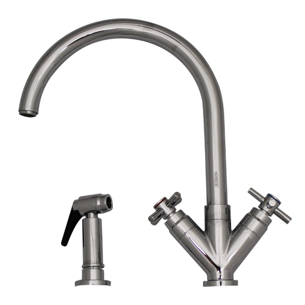 Whitehaus 3-03942Ch85-Poch Luxe+ 10 1/4-Inch Dual Handle Faucet With Gooseneck Swivel Spout, ''V'' Cross Style Handles And Solid