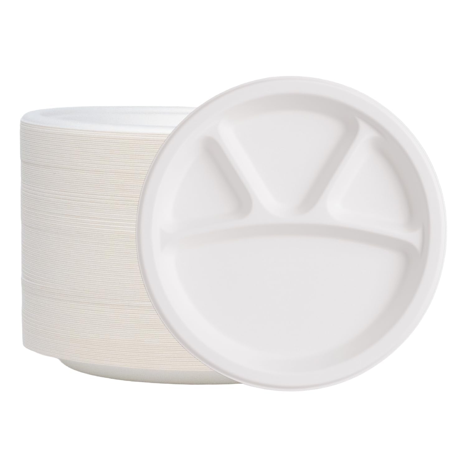 FPN Plates 4-Compartment 125 Pack Disposable Trays - Sugarcane Fiber, Biodegradable & Compostable, Paper Plates for Meals, Cater