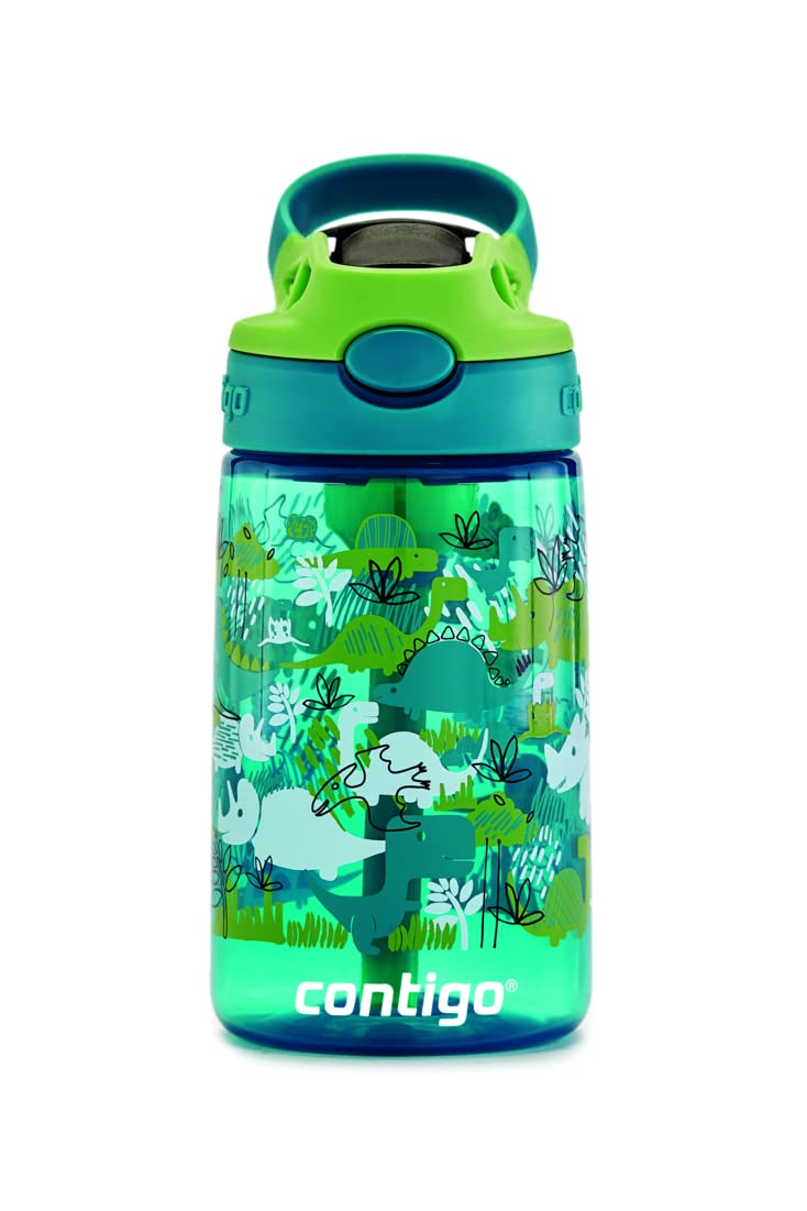 Contigo Kids Straw Water Bottle With Autospout Lid, 14Oz., Dinos