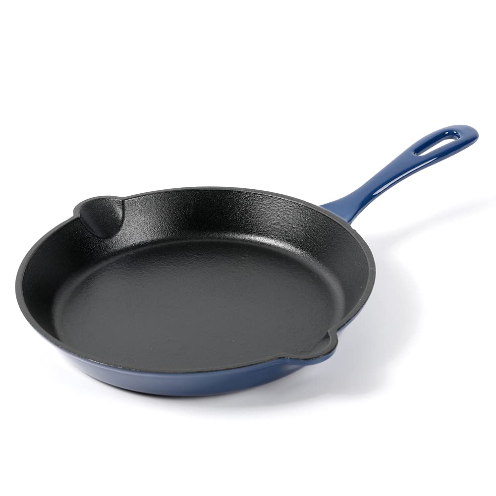 Hawok Cast Iron Enameled Skillet Dia.10 Inch Fry Pan Blue