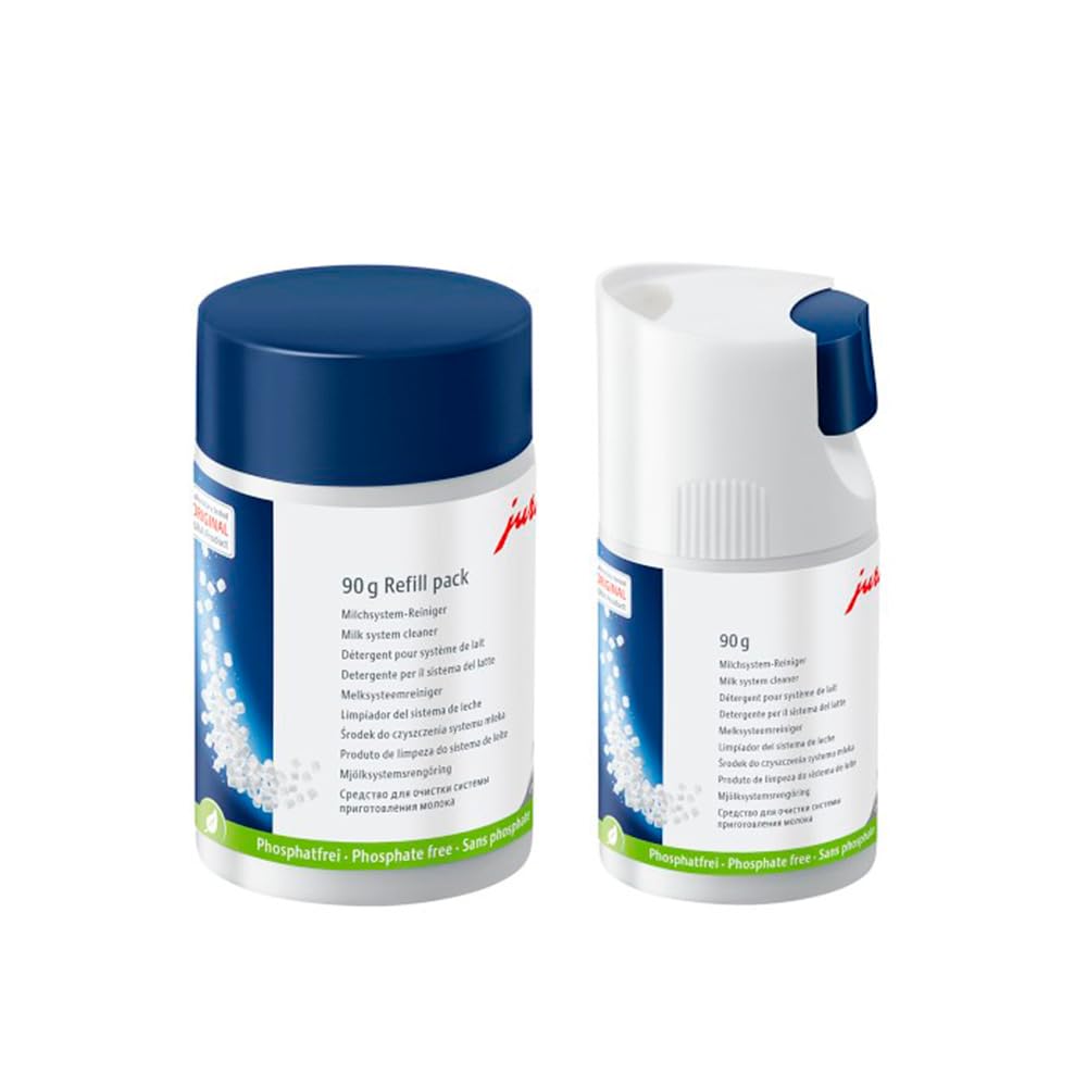 Jura Phosphate-Free Milk System Cleaner Mini-Tabs With Easy-To-Use Dispenser (90G Bottle, Off-White)