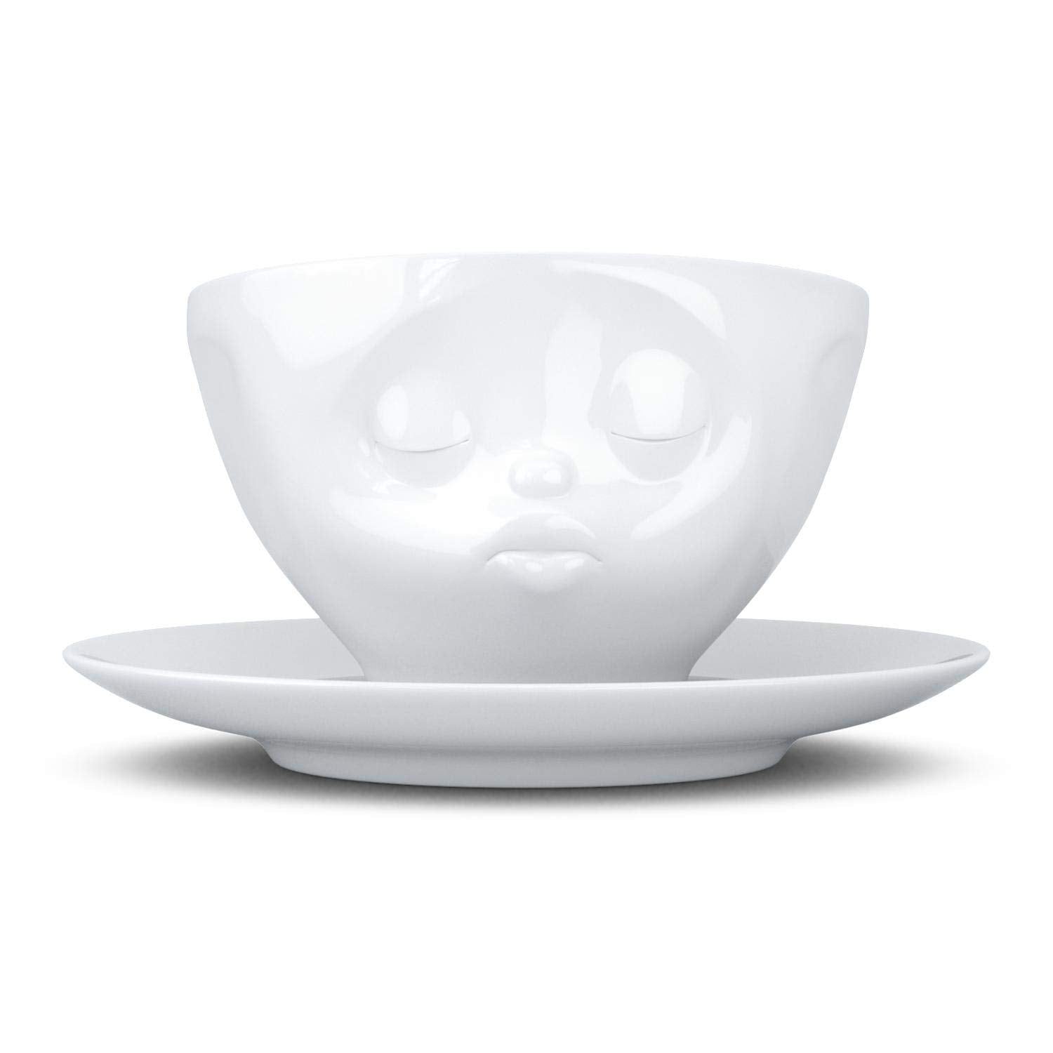 Fiftyeight Products Tassen Porcelain Coffee Cup With Saucer, Kissing Face Edition, 6.5 Oz. White (Single Cup & Saucer)
