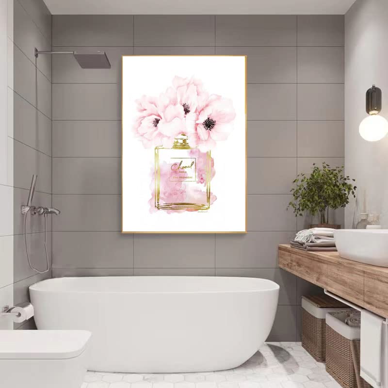 Canvas Wall Art Glam Perfume Chanel Pictures Wall Decor Pink Flowers And Gold Canvas Wall Art Girl Home Decor For Bedroom Wall B