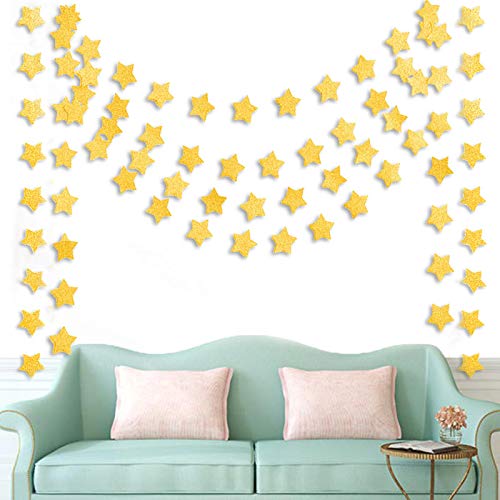 6 Pcs Gold Glitter Star Paper Garland Twinkle Bunting Banner Hanging Decorations for Christmas Birthday Party Golden Sparkling S