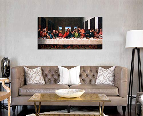 The Last Supper By By Leonardo Davinci- 20'' X 40'' Long Classic Painting Print Pictures Canvas Artwork Framed For Living Room B