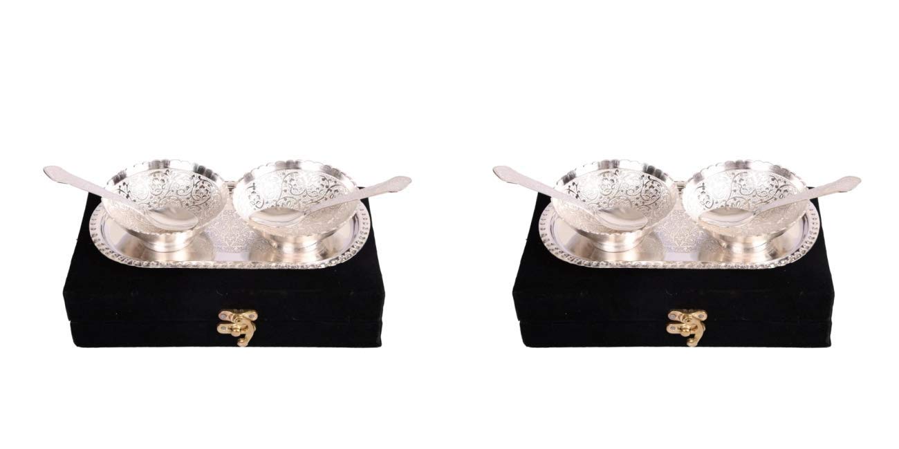 AC ANAND CRAFTS Brass Silver Plated Bowl Spoon and Tray Set of 20 for Best for Gifting, Anniversory, Return Gift, Diwali, New Ye